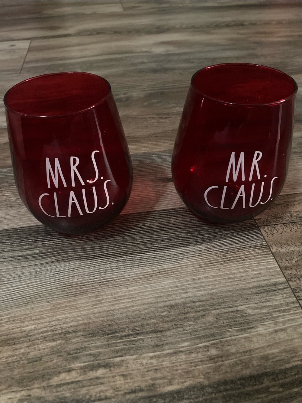Rae Dunn Mr & Mrs Claus Red Wine Glass Set